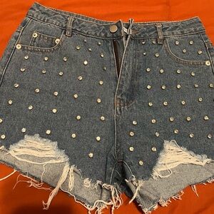 Embellished denim shorts